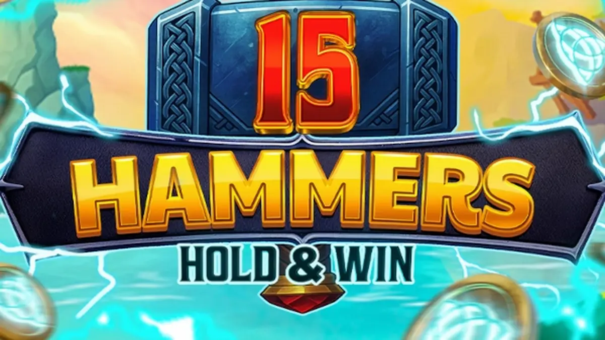 Interface visual do slot 15 Hammers: Hold & Win com elementos industriais e martelos.
